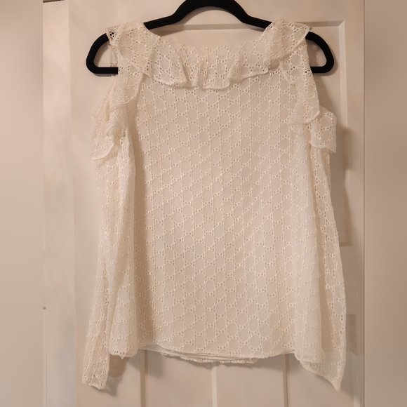 Club Monaco Blouse Women's Sz S Ivory White lace off shoulder sleeve shirt top - Picture 6 of 9
